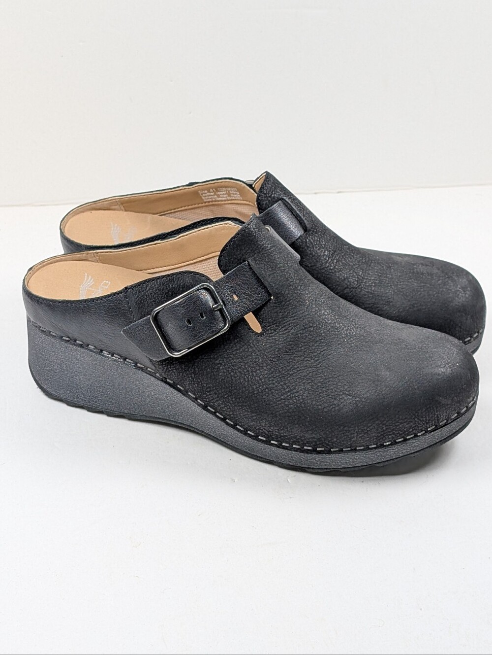 Dansko Caia Milled Nubuck Buckled Mules Black